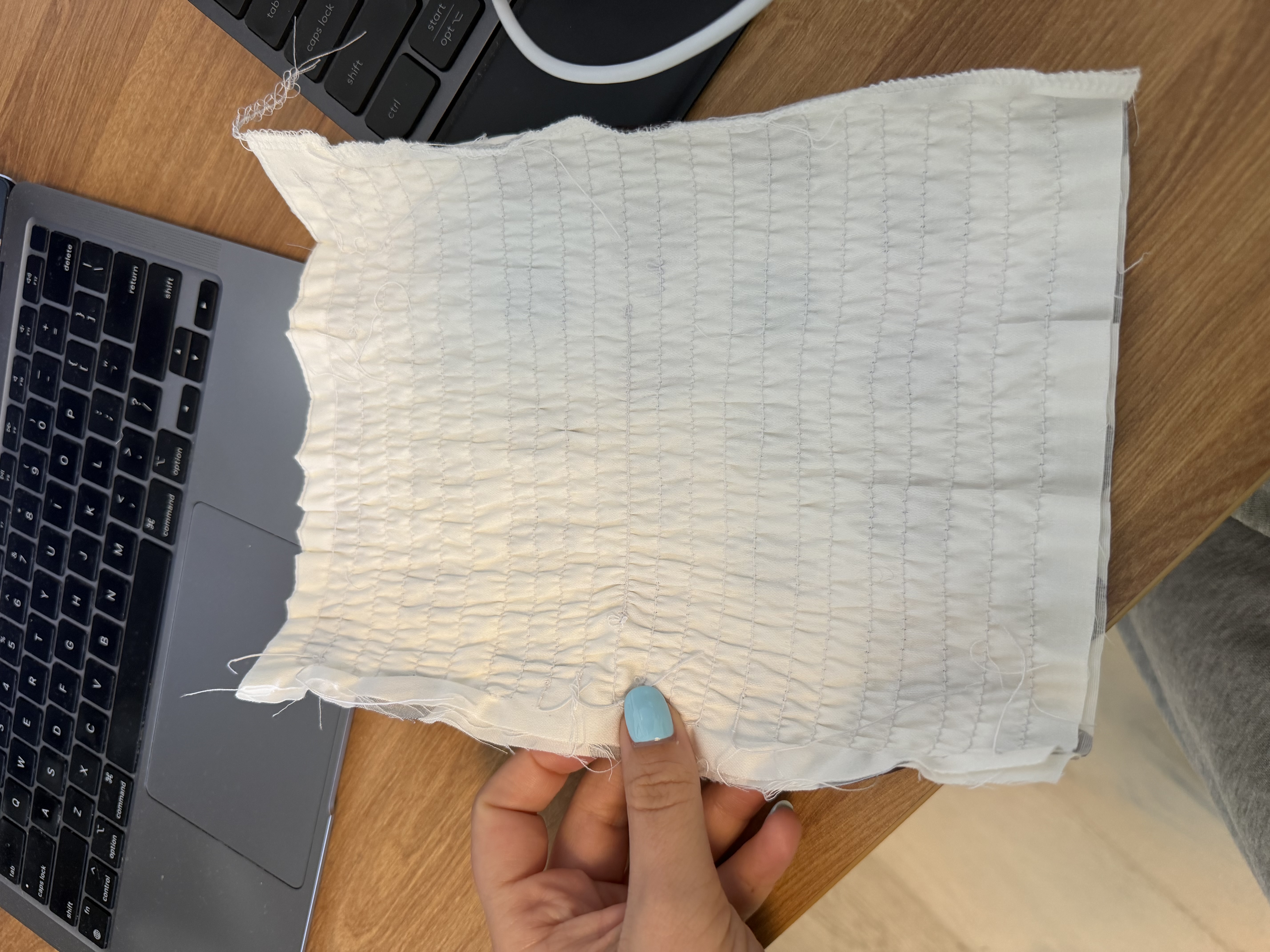 Second elastic thread shirring attempt, still not gathered enough